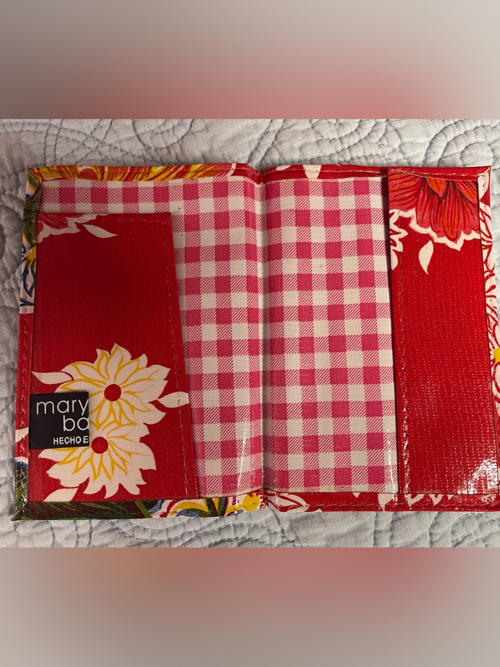 New Floral & Gingham Passport Wallet - Pink & Red - NWOT - laminated